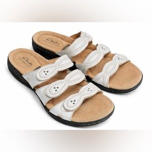 Clarks Laurieann Ayla White Leather Sandals Women Comfort Strappy Slip On Sz 8.5